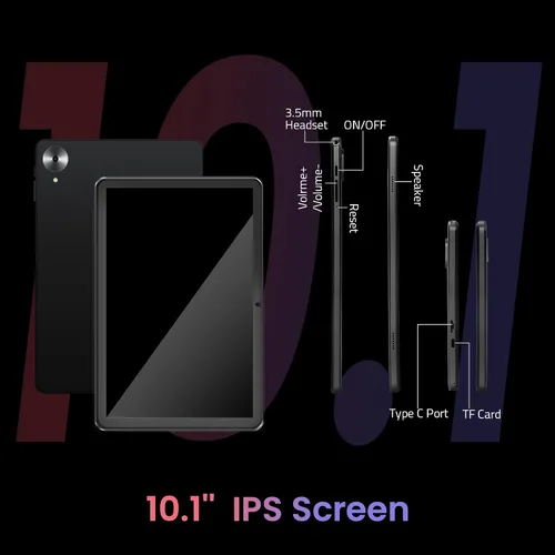 Vista 5 de Tablet Android, 10.1 pulgadas Android 15 Tablets 18 (6+12) GB RAM 128GB ROM, 1280x800 Incell HD pantalla táctil, batería de 6000mAh, Bluetooth