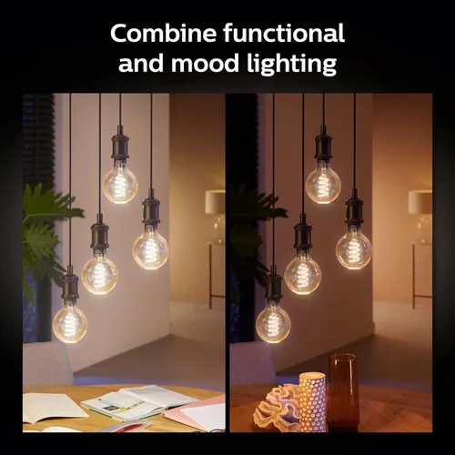 Vista 5 de Philips Hue Bombilla LED de filamento inteligente G40 de 60 W - Luz ambiente blanca de cálido a frío - 1 paquete - 550 lm - E26 - Interior - Control