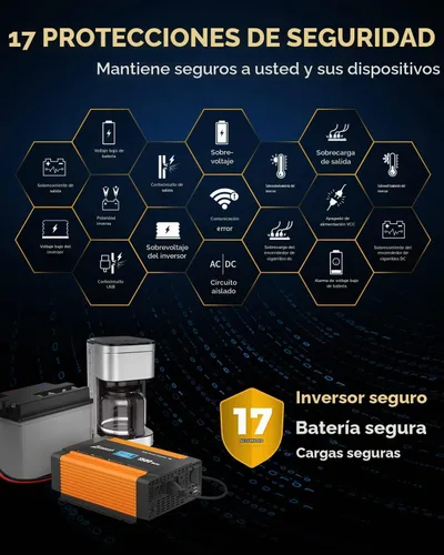 Vista 2 de Ampeak Inversor de potencia de 1500 W, 6.2 A, puertos USB duales, 3 salidas AC, inversor de corriente continua de 12 V a CA 110 V, puerto