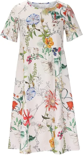 Vista 4 de Stessotudo Vestidos casuales de verano para mujer, manga corta, cuello redondo, vestido largo de primavera, bolsillos, estampado floral, vestido