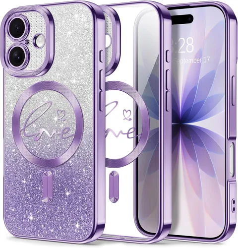 Vista 63 de Hython Funda para iPhone Air con purpurina, compatible con MagSafe Love Heart fundas magnéticas transparentes para teléfono para mujeres y niñas