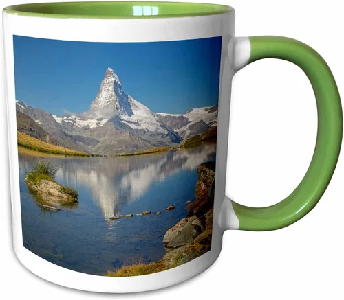 Vista 12 de 3dRose Danita Delimont – Mountain – Suiza, Zermatt, Matterhorn reflected in Stellisee – Tazas, Negro/Blanco