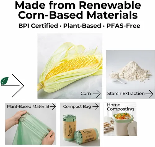 Vista 6 de Bolsas de basura compostables para contenedores de compost de cocina, bolsas de compost pequeñas de 1.3 galones para contenedor de encimera, bolsas