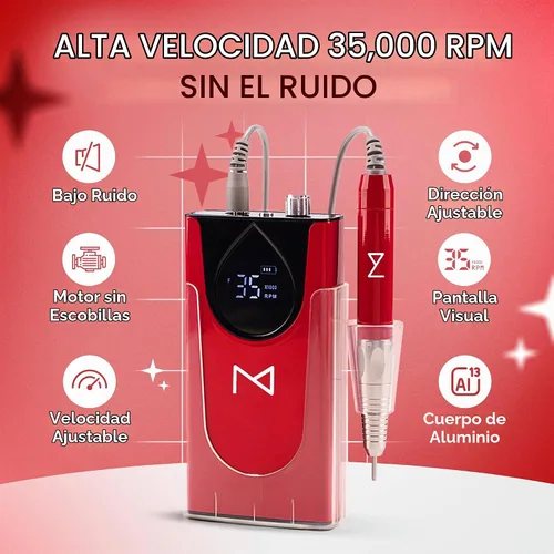 Vista 3 de M Max - Taladro de uñas profesional - Taladro de uñas con motor 2 en 1 sin escobillas - Eléctrico, inalámbrico, carcasa de aleación de aluminio