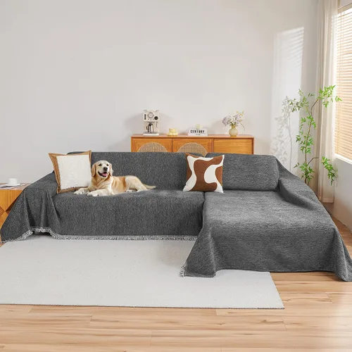 Vista 9 de MYSKY HOME Funda para sofá seccional, 2 piezas de fundas de sofá de felpilla para sofá en L, protector de muebles para mascotas, niños, funda