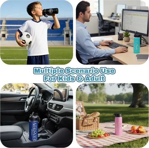 Vista 5 de PUREFLY Se envía desde Estados Unidos, Botella de agua personalizada para niños y adultos con nombre grabado, Botella de agua deportiva de acero