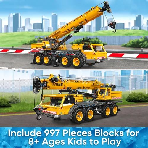 Vista 4 de Mould King 17058 Kit de bloques de construcción de grúa, modelo de camión grúa de 997 piezas para construir, juguete de construcción DIY