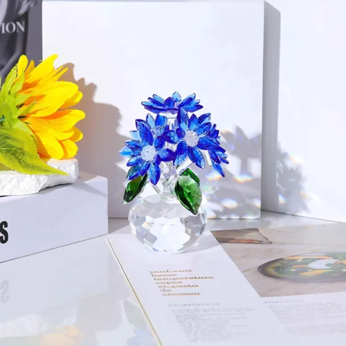 Vista 5 de Figurita de Margarita Azul de Cristal de Ornalrist, Regalos para Mujeres, Amiga, Bouquet de Margaritas de Vidrio Decoración Floral Coleccionable