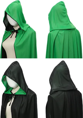 Vista 5 de Capa reversible para mujer, capa de cuello alto, capa negra y roja con capucha, capa morada, disfraz de Navidad de Halloween