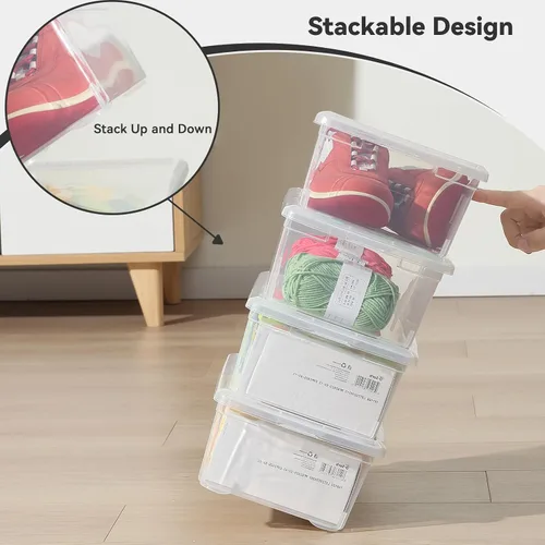 Vista 3 de novelinks Contenedores de almacenamiento de plástico transparente de 6 cuartos con tapas transparentes, caja apilable, contenedor organizador