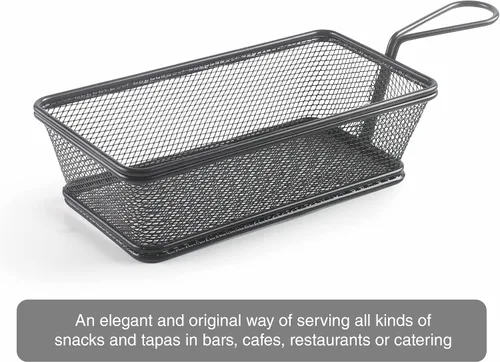 Vista 5 de LACOR - 61155 – Cesta rectangular para servir aperitivos, cesta de patata francesa, acero inoxidable, no apta para freír, 8.3 x 4.3 x 2.4 in