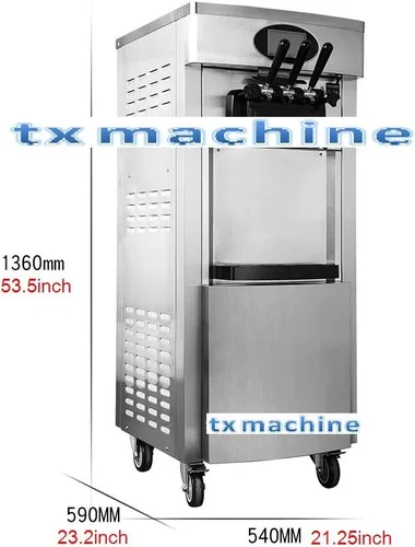 Vista 4 de TXMACHINE® Máquina de helado suave, máquinas comerciales de helados, 3 sabores diferentes, máquina de helado vertical con panel de limpieza