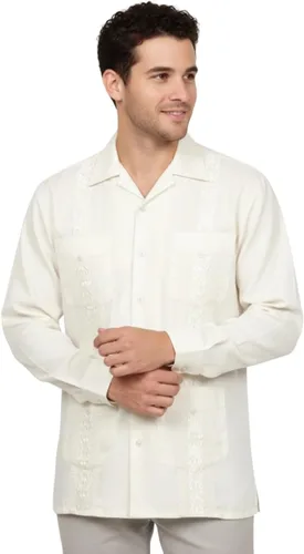 Vista 25 de NE PEOPLE Camisa de manga larga bordada con botones de guayabera cubana para hombre (S-4XL)
