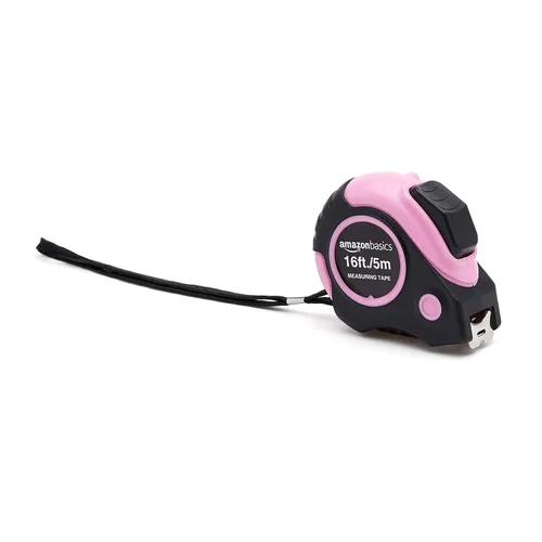 Vista 2 de Amazon Basics Cinta métrica retráctil con botón de presión, fácil de usar, 16 pies, rosa