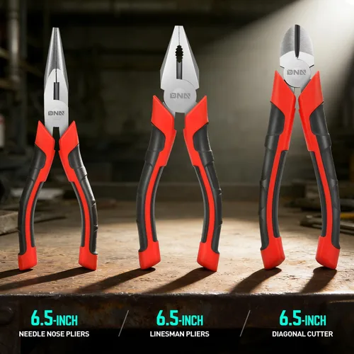 Vista 5 de DNA Motoring TOOLS-00063 - Juego de alicates de 3 piezas, alicates Linesman de 6.5 pulgadas con mandíbulas duraderas, dientes fresados, junta