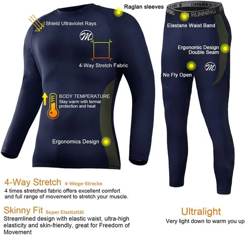 Vista 5 de MEETWEE Men's Thermal Underwear Set, Winter Ski Gear Fleece Lined Long Johns Base Layer Warm Top & Bottom for Skiing Black