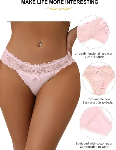 Vista 4 de ohyeahlady Tanga de seda sexy para mujer, tangas, talla grande, ropa interior en V