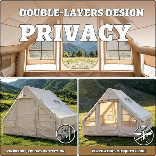 Vista 7 de Tiendas de campaña inflables con bomba de mano, tiendas de campaña Air Glamping, tienda de campaña inflable impermeable y resistente al viento