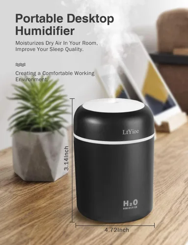 Vista 5 de LtYioe Humidificador portátil mini humidificador para dormitorio, escritorio personal humidificador de aire de niebla fría con luz nocturna