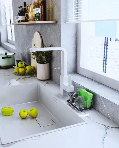 Vista 6 de Consumest Soporte de esponja para fregadero de cocina - Organizador de fregadero móvil para encimera, Soporte de esponja de acero inoxidable 304