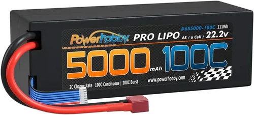 Vista 4 de Powerhobby 6s 22.2v 5000mah 100c Lipo Battery Deans Estuche rígido de 6 celdas (paquete de 2) Compatible con: 1/8 Buggy Truggy