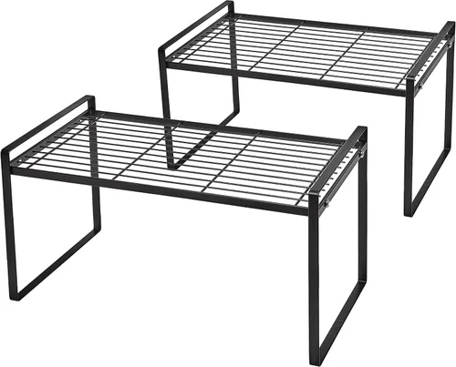 Vista 15 de Shantton Paquete de 2 estantes de gabinete de cocina, estante organizador de despensa, baño, dormitorio, oficina, mesa, escritorio, ahorro