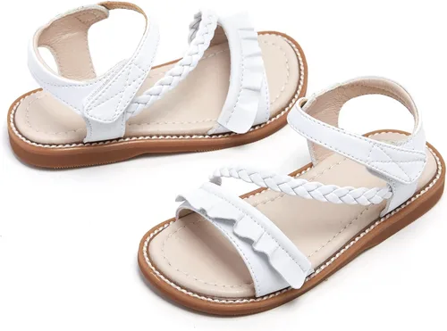 Vista 7 de GINFIVE Sandalias de punta abierta para niños y niñas pequeñas, zapatos planos