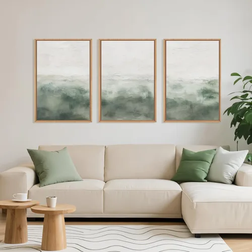 Vista 41 de Arte de Pared de Lienzo Enmarcado con Grandes Pinceladas Abstractas, Decoración de Pared Azul Marino Neutro, Pintura de Pared Moderna en Tonos