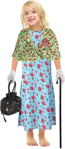 Vista 4 de Yingzhao Disfraz de anciana de Halloween de 20 piezas para niños y niñas, juego de cosplay de abuela, peluca para fiesta de Halloween, Estilo moderno