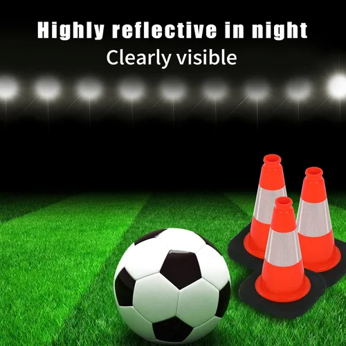 Vista 5 de BESEA Paquete de 4 conos de tráfico rojos de 12 pulgadas con collar reflectante de 4 pulgadas, conos de seguridad de PVC resistentes con base de 8.5