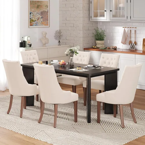 Vista 3 de MALOL Juego de mesa de comedor rectangular de 5 piezas para 4, mesa de cocina industrial de 63 pulgadas con 4 sillas de comedor Parsons acolchadas
