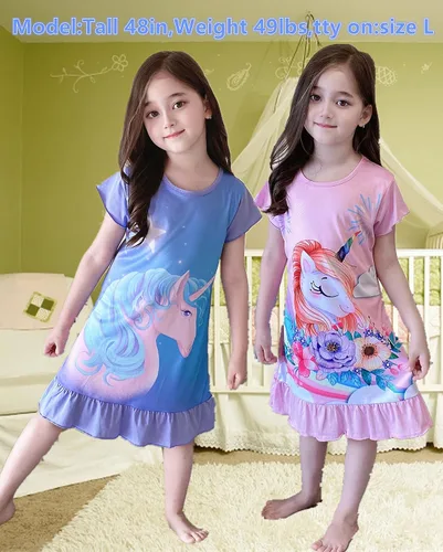 Vista 2 de Camisón adorable para niñas, paquete de 2 vestidos casuales, ropa de dormir de 2 a 9 años