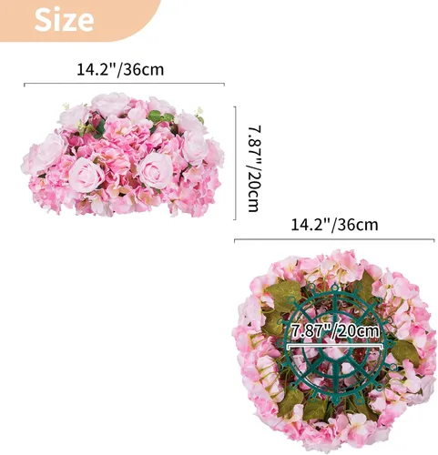 Vista 6 de NUPTIO Ramo de Arreglo de Bolas de Flores - 10 Piezas de 14.2 pulgadas de Diámetro Bolas de Flores Falsas Rosas Rosadas para Centros de Mesa