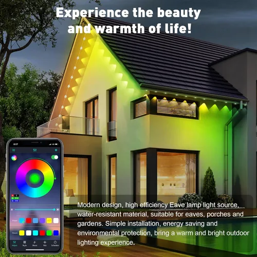 Vista 4 de Luces RGB permanentes para exteriores de 150 pies - Luces LED inteligentes impermeables para aleros con aplicación/control remoto, sincronización