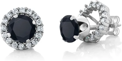 Vista 187 de Gem Stone King Aretes redondos de plata de ley 925 de 0.236 in con piedra natal extraíble para mujer