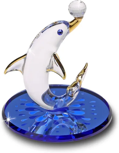 Vista 10 de Glass Baron Figura de cristal de tortuga azul brillante, soplada a mano y esculpida con detalles de cristal austriaco, adorno coleccionable