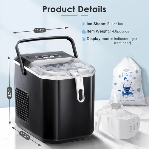 Vista 3 de Xbeauty Máquina de hielo para encimera, máquina de hielo portátil con autolimpieza, 26 libras/24 horas, 9 cubitos de hielo/8 minutos, cuchara