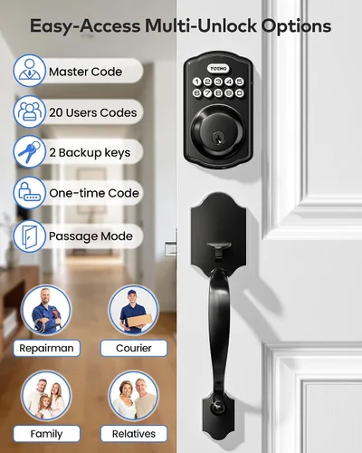 Vista 3 de TEEHO TK001H - Cerradura de puerta de entrada sin llave con asa, cerradura electrónica con teclado con código, cerraduras inteligentes para puerta