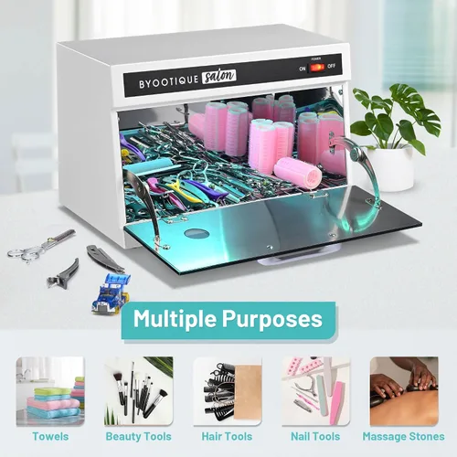 Vista 7 de BYOOTIQUE 13L Herramienta de uñas Máquina de Limpieza Gabinete 275nm Luz Azul para Manicura Clippers Piel Facial Salón de Belleza Barbería Spa