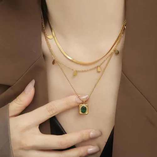 Vista 3 de Paxuan Juego de collar de cadena de eslabones en capas de oro de 14 quilates para mujer, gargantilla de cadena de oro, pulseras apilables