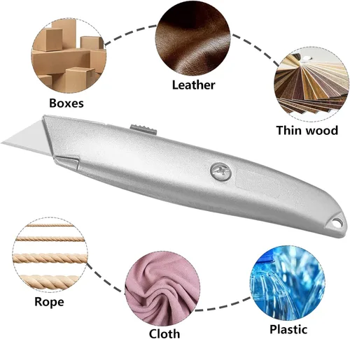 Vista 3 de DIYSELF Paquete de 2 cortadores retráctiles con 10 hojas de cuchillo utilitario, cuchillas afiladas de acero SK5, cortadores de caja para cartón