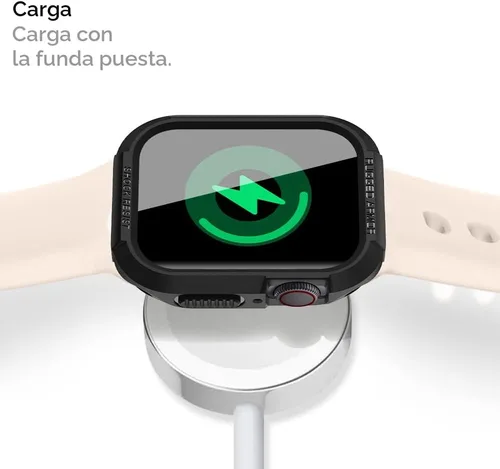 Vista 7 de Spigen Rugged Armor - Carcasa diseñada para Apple Watch Series SE3/9/8/SE2/7/6/SE/5/4 45mm/44mm, cubierta duradera de TPU - Negro Para Apple Watch