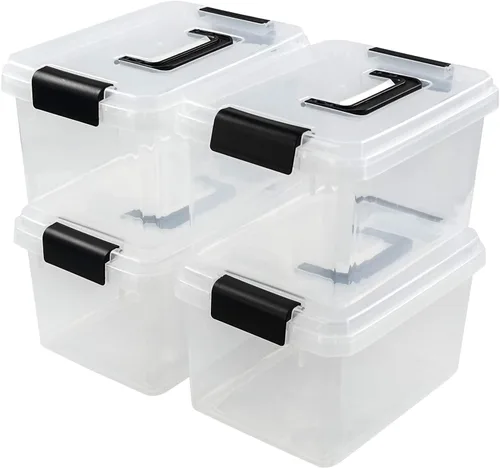 Vista 8 de Cajas de almacenamiento de plástico, paquete de 4 cubos pequeños transparentes con tapas