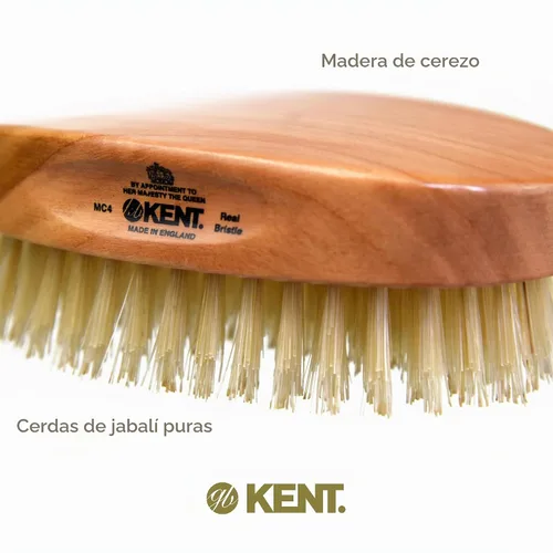 Vista 7 de Kent MC4 - Juego de cepillos para cabello y barba para hombre: cepillo exfoliante natural de cerdas de jabalí, base de madera de cerezo con cerdas