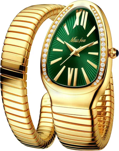 Vista 9 de MASTOP Reloj de cara de serpiente para mujer, con forma de serpiente, relojes para mujer, relojes impermeables de acero delicado para mujer, relojes
