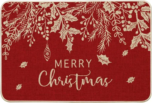 Vista 9 de Artoid Mode Alfombra de Puerta con Vistoso Vistoso de Muérdago y Acebo Negro, Feliz Navidad, Decoración de Hogar de Invierno de Bajo Perfil