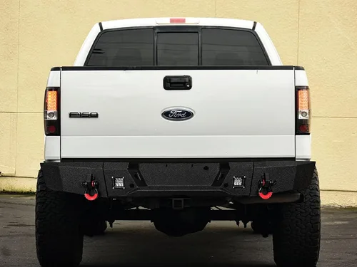 Vista 5 de Parachoques delantero y trasero de acero para Ford F150 2006-2008 con placa de cabrestante y luces (textura negra)
