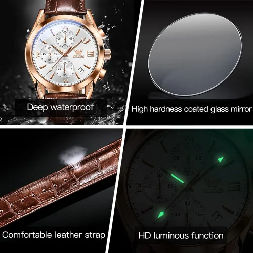 Vista 3 de OLEVS Relojes para hombre, cronógrafo, de moda, casual, analógico, de cuarzo, impermeable, relojes de pulsera luminosos de vestir con correa