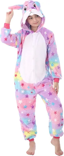 Vista 9 de WOYASIM Disfraz de franela para niños, disfraz de Halloween, Pascua, animales, cosplay para niñas y niños, una pieza