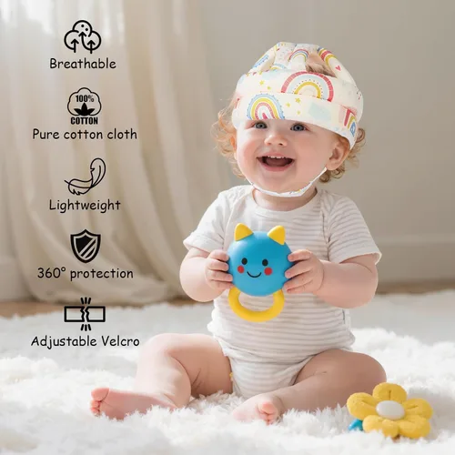 Vista 3 de Casco de seguridad para niños con protector de cabeza de bebé, anticolisión y ajustable, con cierre de para gatear, caminar y correr